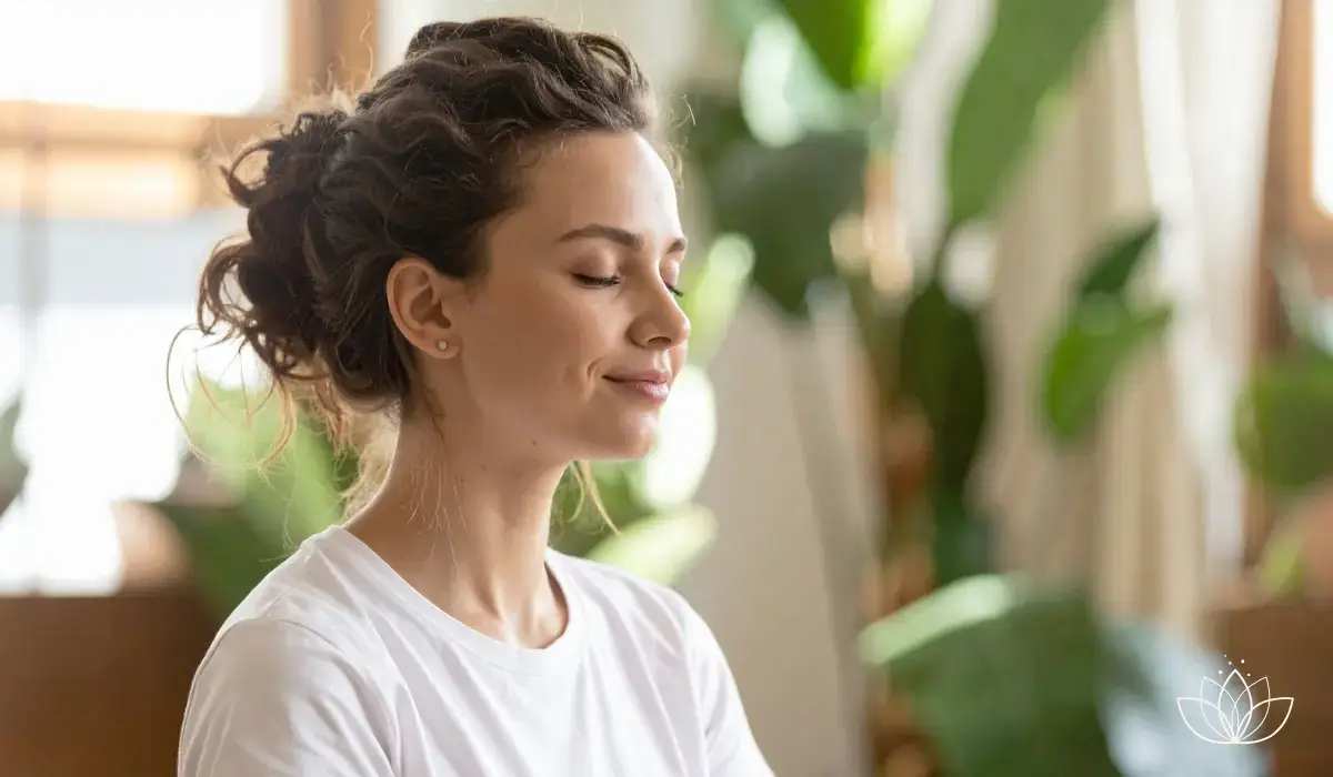 Person in ruhiger Meditationshaltung – Sinnbild für achtsame Präsenz im gegenwärtigen Moment"